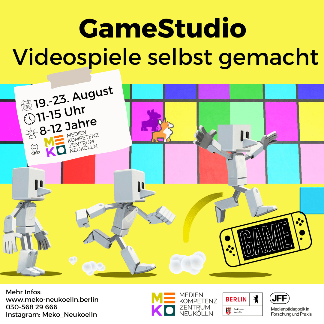 Flyer Sommerferien-Projektwoche im Meko "GameStudio - Videosppiele selbst gemacht"